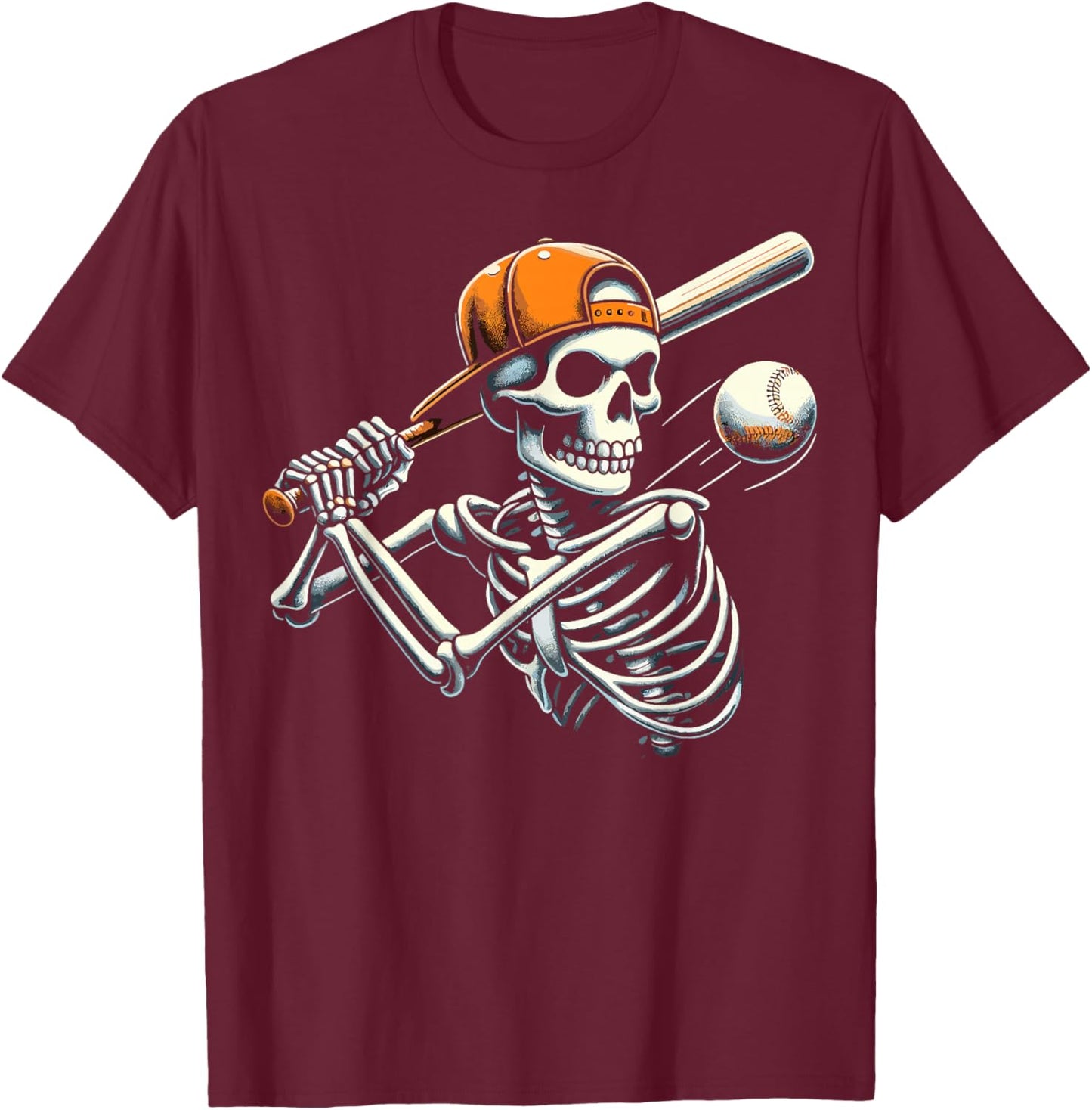 Halloween Boys Batting Skeleton Baseball T-Shirt - T-Shirt | Maroon