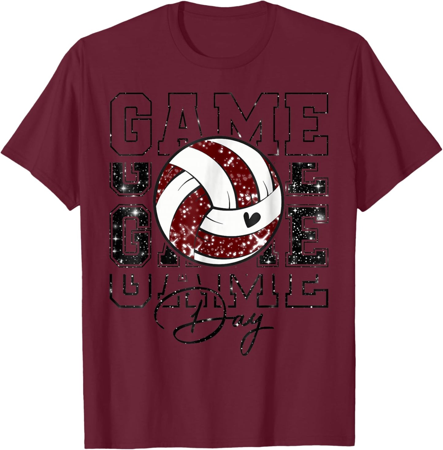 Volleyball Game Day Girls Volleyball Mom Maroon & White T-Shirt - T-Shirt | Maroon