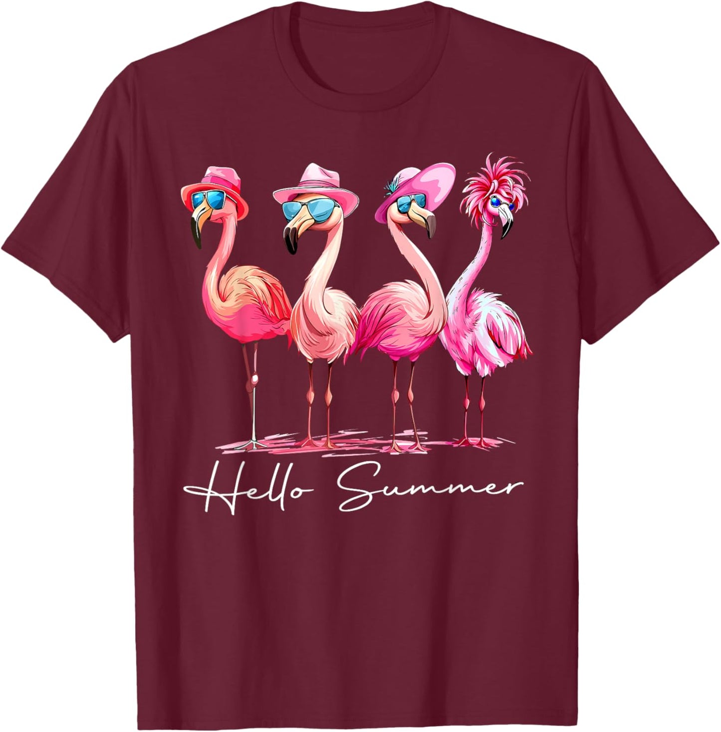 Hello Summer Flamingo Beach Vibes Vacation Tropical Funny T-Shirt - T-Shirt | Maroon