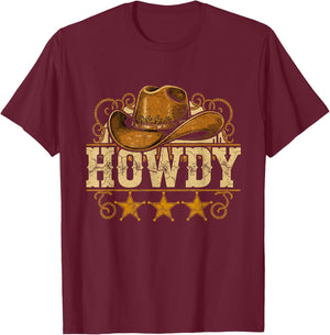 Cowboy Hat Western Country Howdy Cowboy T-Shirt - T-Shirt | Maroon