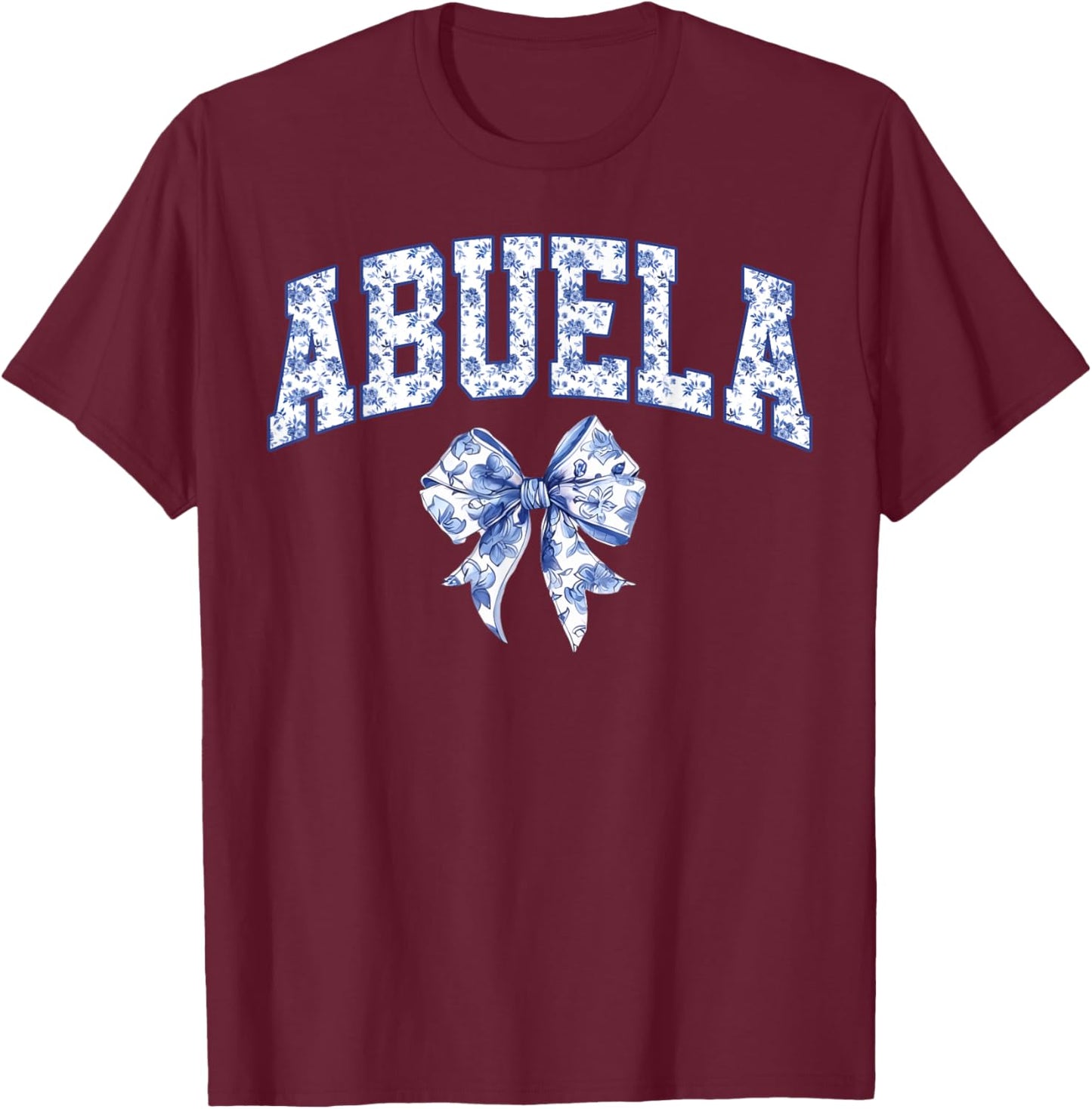Abuela Coquette Toile Blue Bow Floral Family Matching T-Shirt - T-Shirt | Maroon