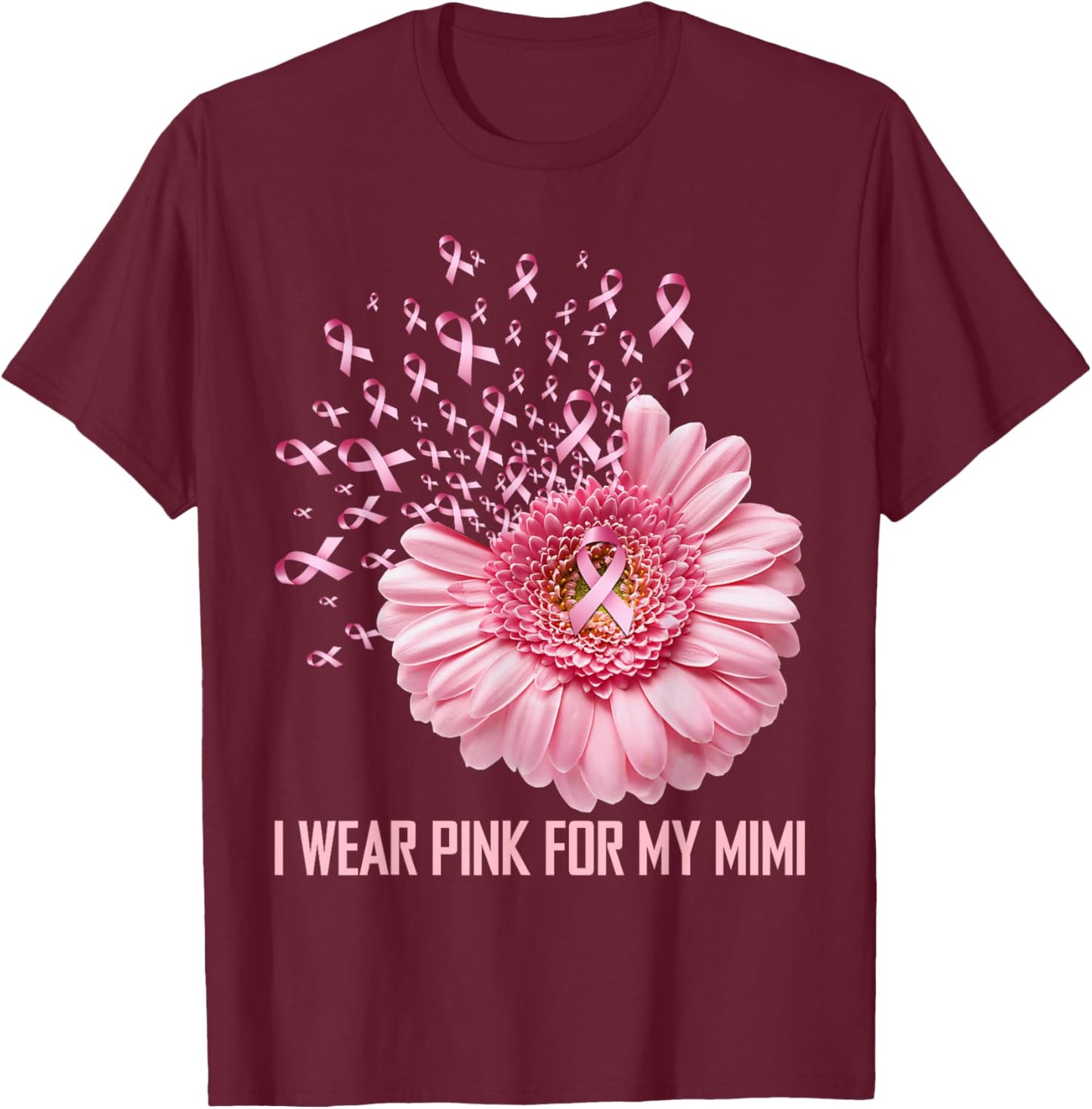 Sunflower Ribbon I Wear Pink For My Mimi Breast Cancer T-Shirt - T-Shirt | Maroon