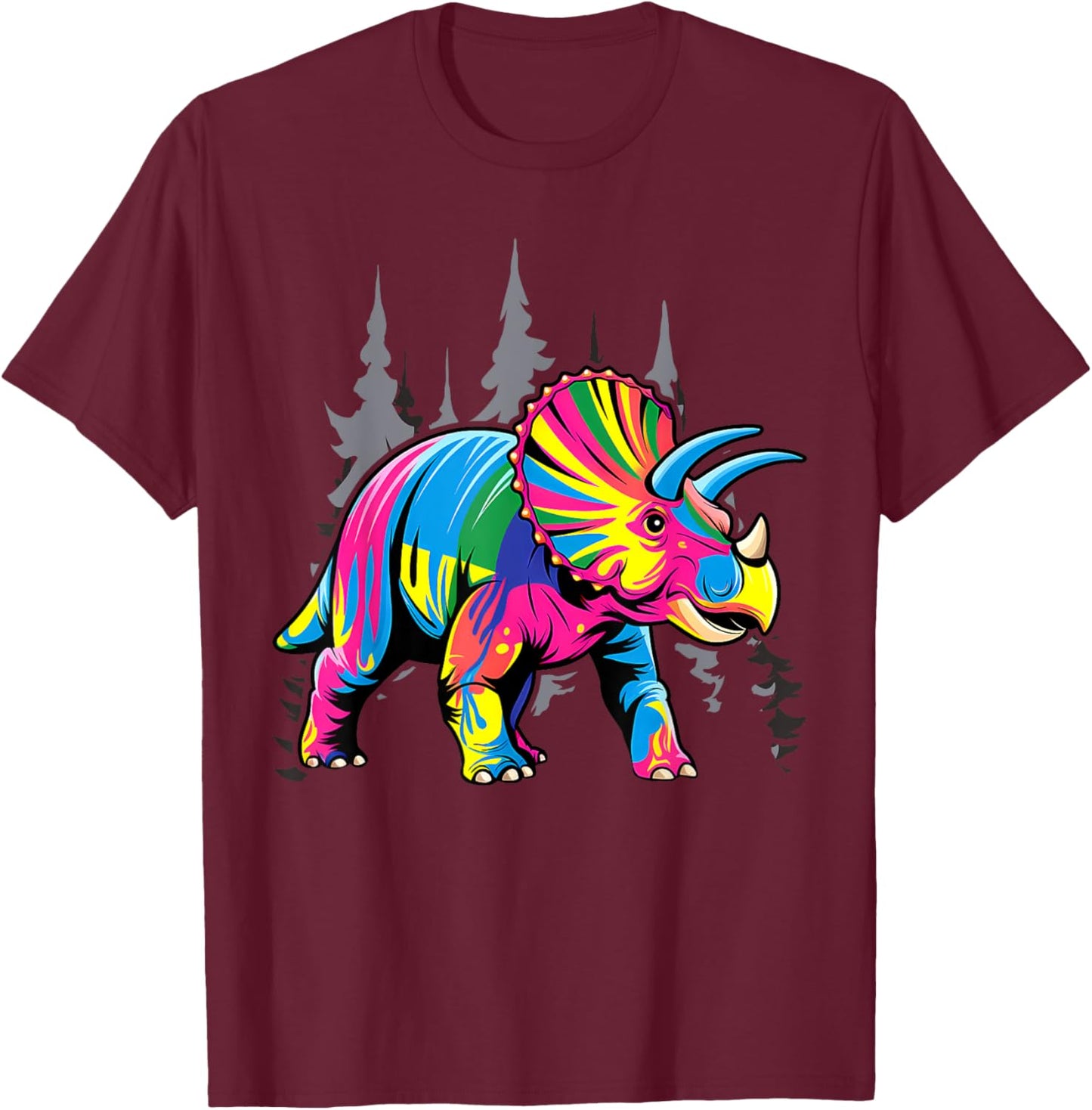Tie Dye Triceratops Tie Dyed Dinosaur Prehistoric Dino T-Shirt - T-Shirt | Maroon