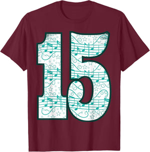 15th Birthday Design - Fifteen Year Old - Music Lover T-Shirt - T-Shirt | Maroon