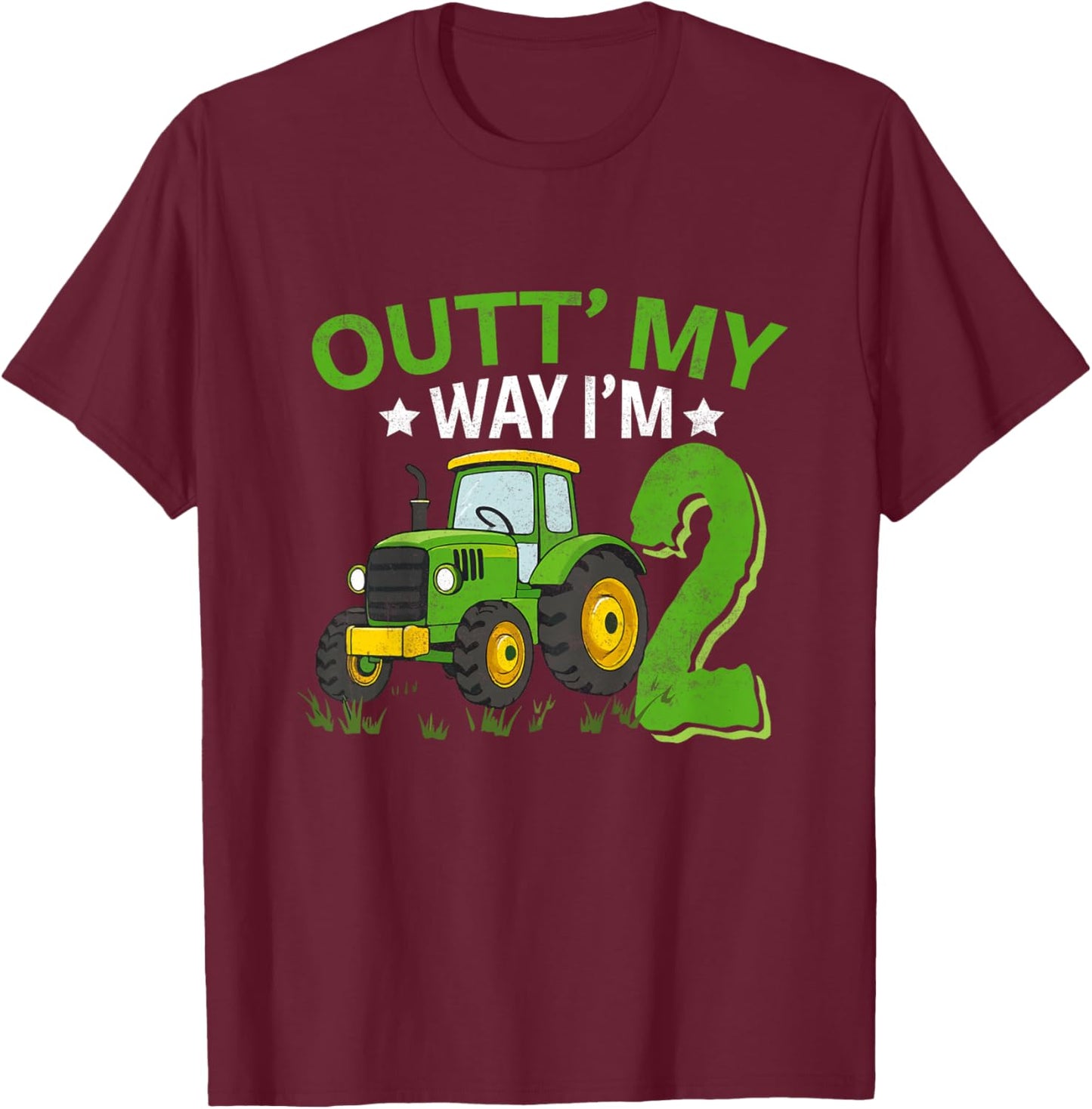 Kids Farm Tractor Boy 2nd Birthday 2 Year Old Toddler Birthday T-Shirt - T-Shirt | Maroon