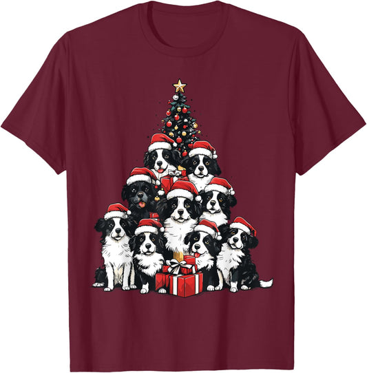 Border Collie Santa Christmas Tree Xmas Dog Lover Pajama T-Shirt - T-Shirt | Maroon