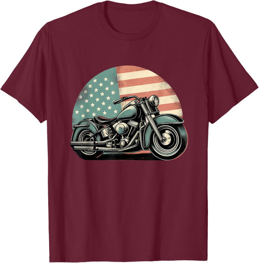 Motorcycle US American Flag Biker Motorbike Patriotic Kids Men T-Shirt - T-Shirt | Maroon