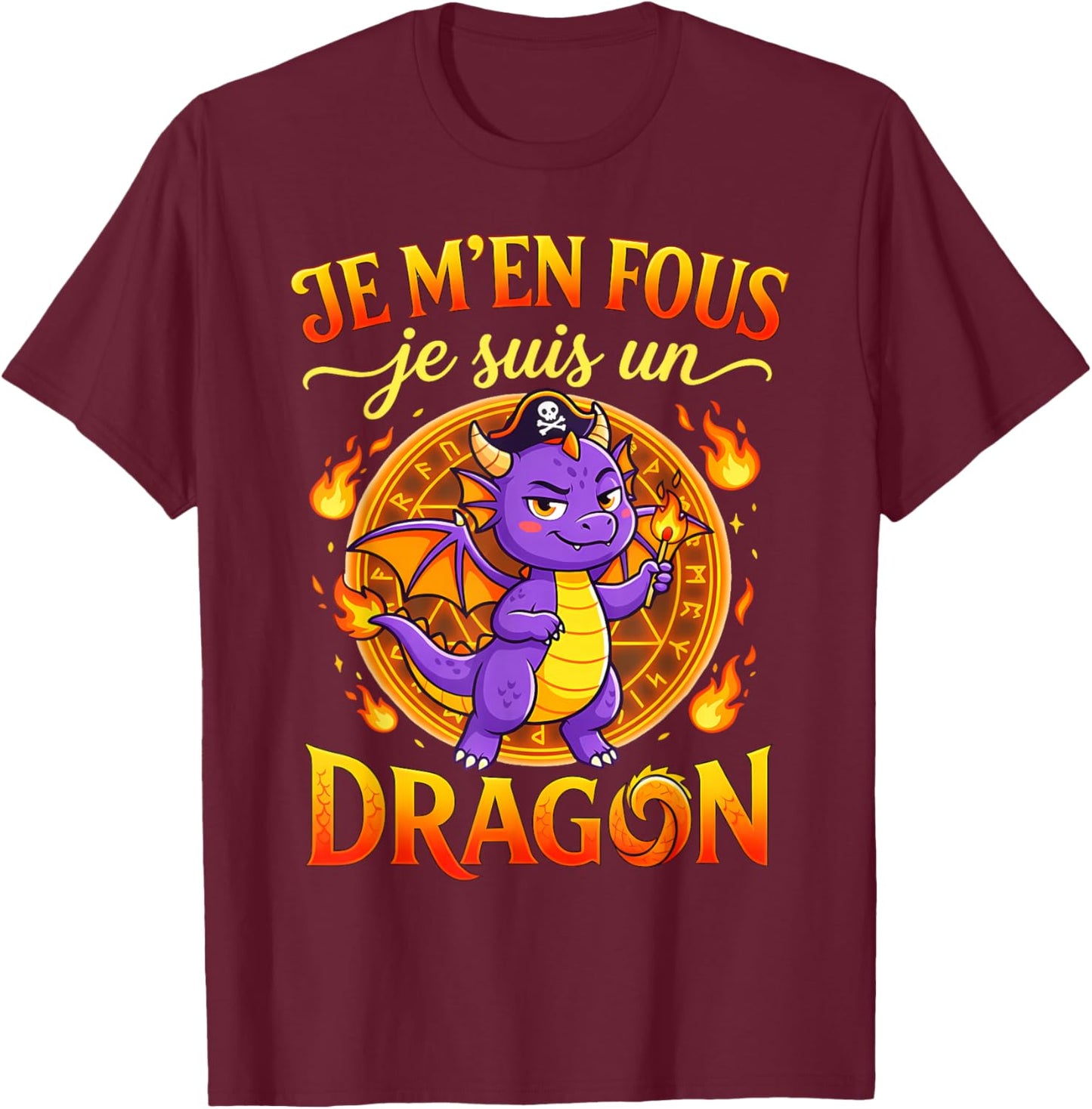 Je M'en Fous Je suis Un Dragon Dragon Mignon T-Shirt - T-Shirt | Maroon