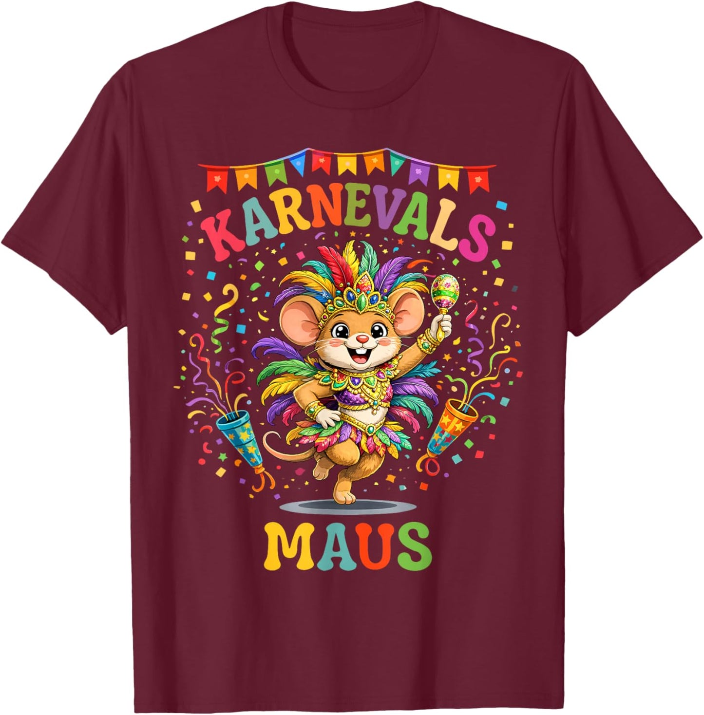 Carnival Mouse Carnival Costume for Cologne Alaaf Carnival T-Shirt - T-Shirt | Maroon