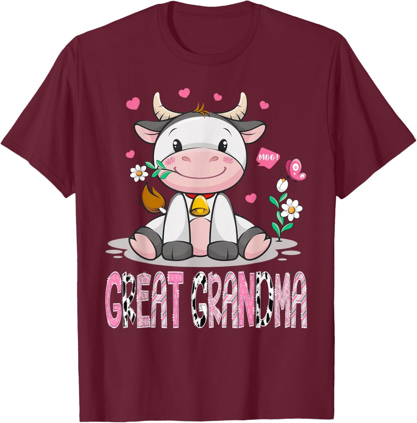 Great Grandma Cute Cow Moo Farmer Birthday Family Matching T-Shirt - T-Shirt | Maroon