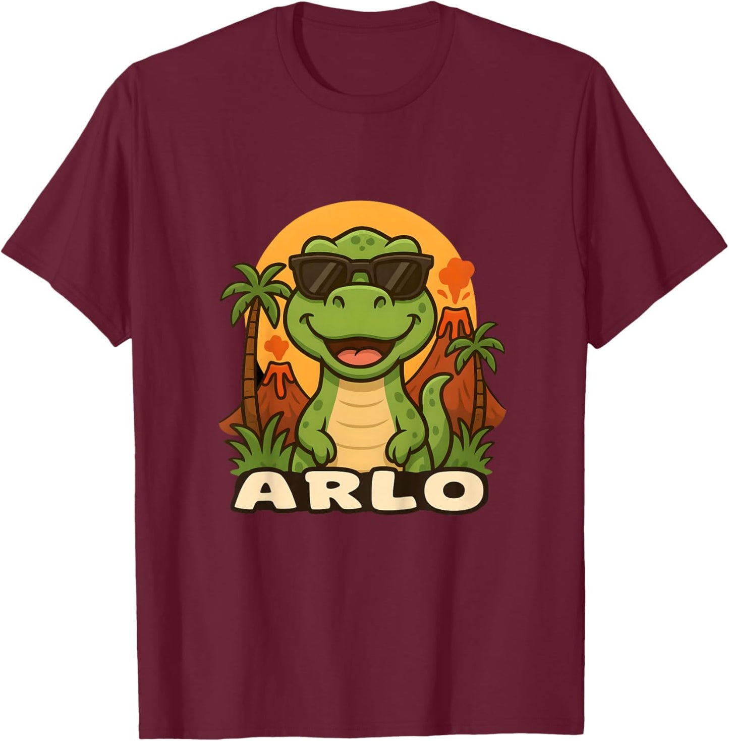 Kids Arlo - Dinosaur T-Rex Themed Design with Name for Kids T-Shirt - T-Shirt | Maroon