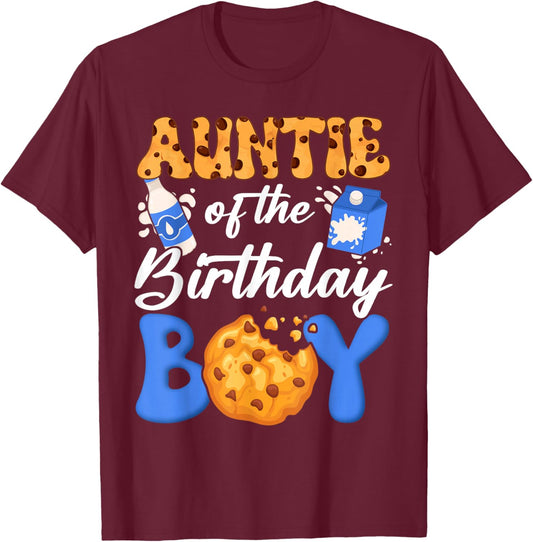 Auntie of The Birthday Boy Milk and Cookies 1St Birthday T-Shirt - T-Shirt | Maroon
