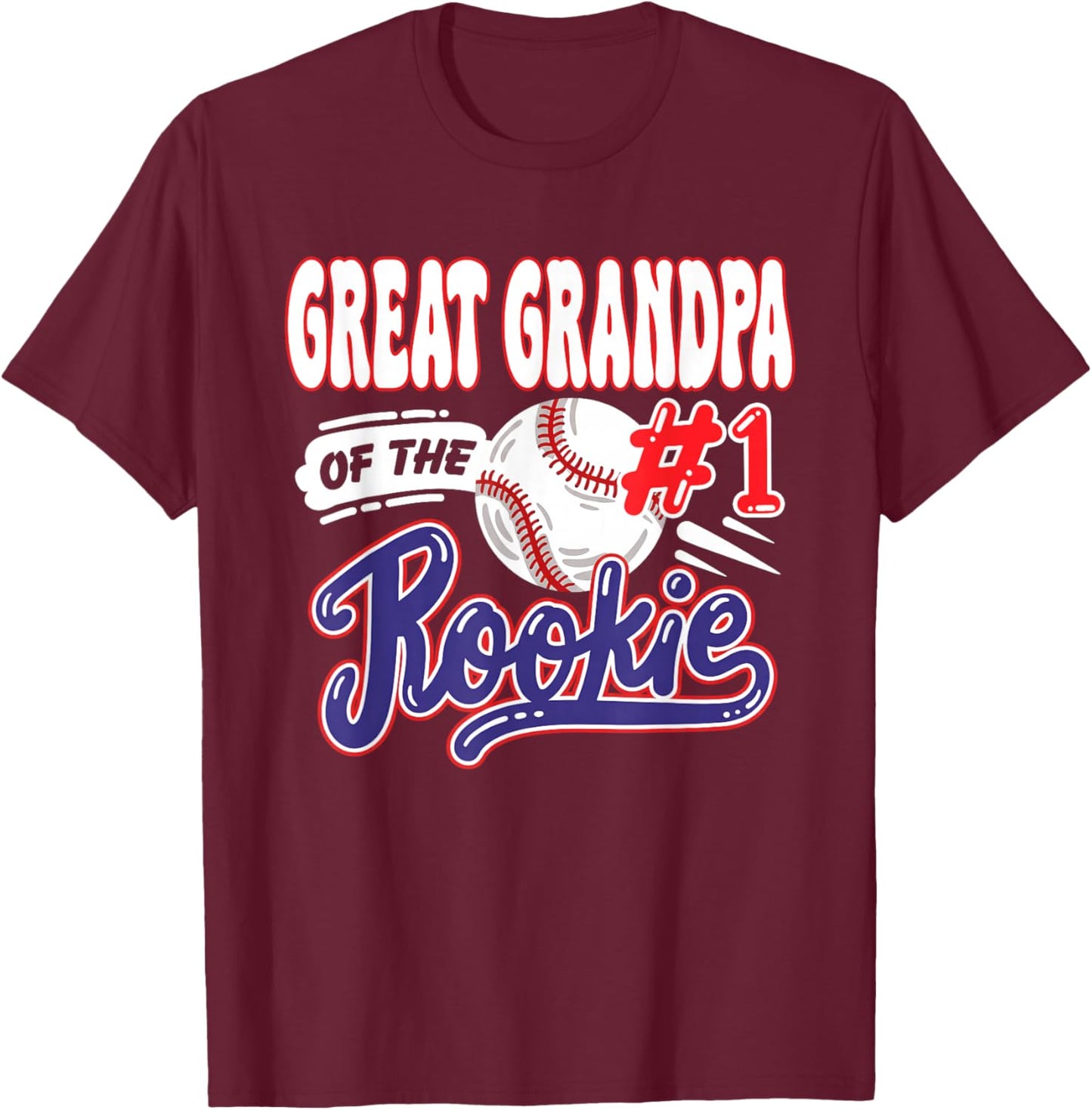 Great Grandpa Rookie of Year 1st Bday Baseball Theme T-Shirt - T-Shirt | Maroon