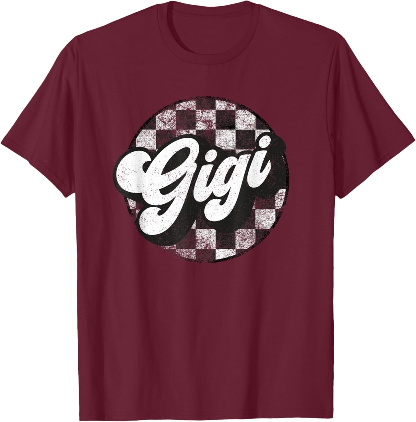 Funny Retro Checkered Gigi Race Vintage Matching Family T-Shirt - T-Shirt | Maroon