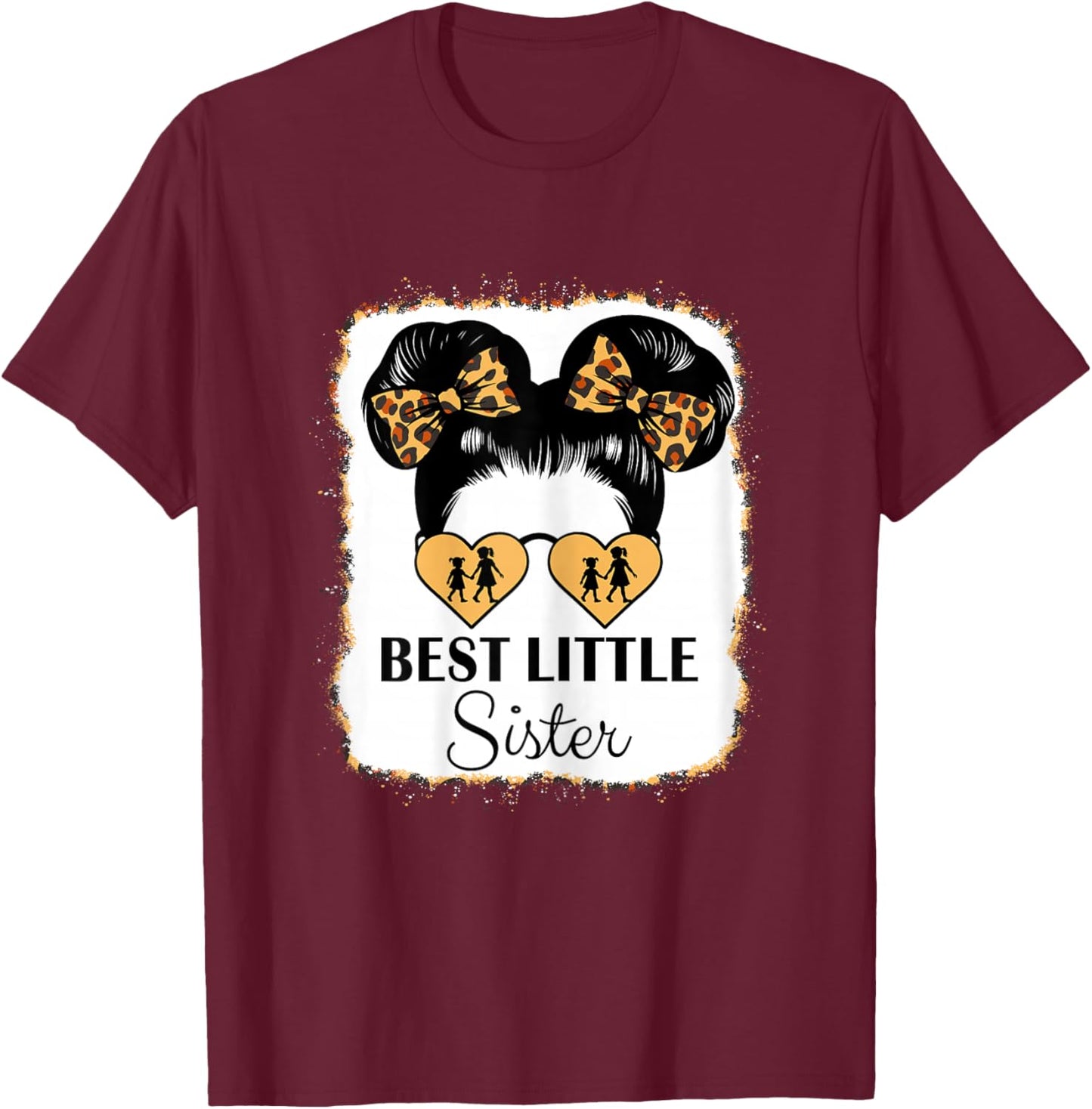 Best LittleSister Bleached Leopard Cute Little Sis T-Shirt - T-Shirt | Maroon