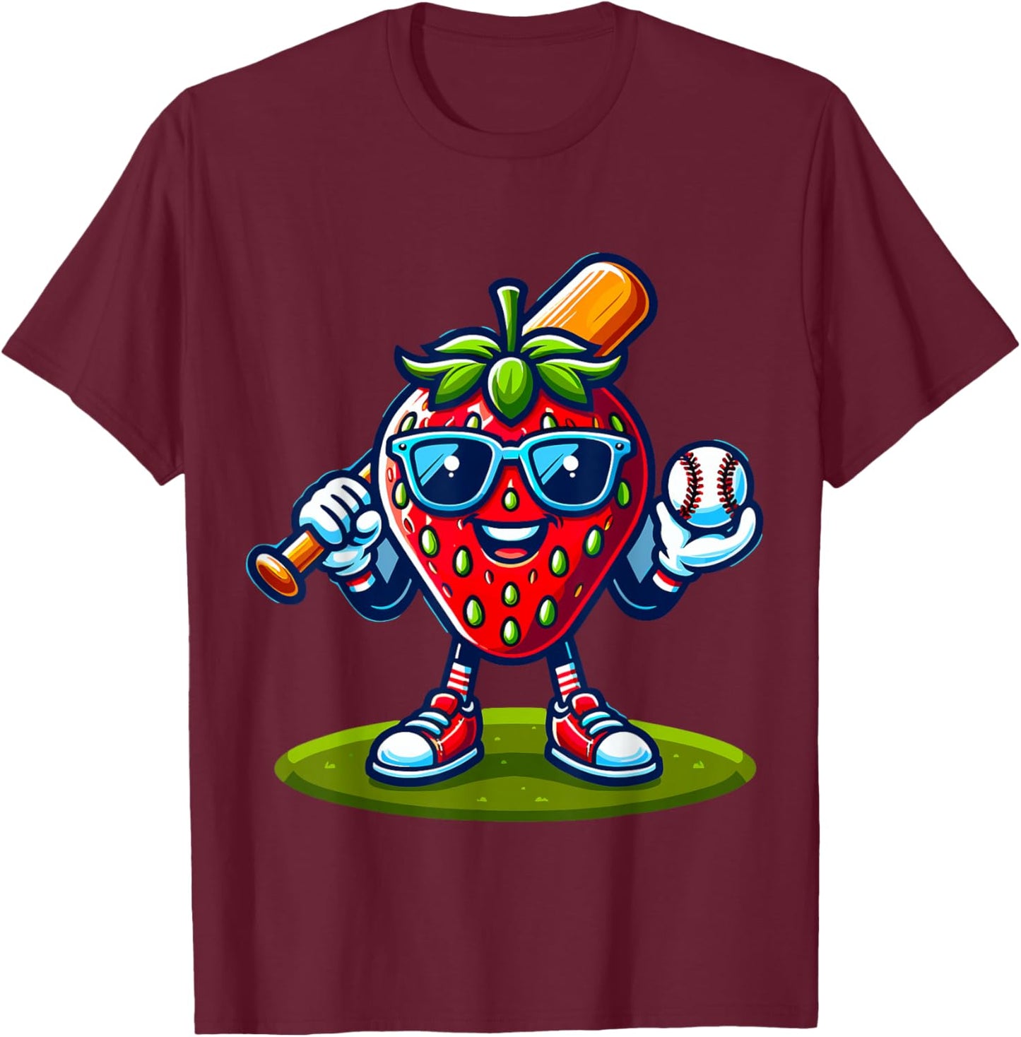 Strawberry Baseball Player T-Shirt - T-Shirt | Maroon