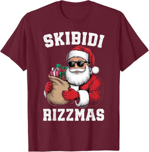 Skibidi Rizzmas Christmas Rizz Santa Claus Funny Xmas T-Shirt - T-Shirt | Maroon