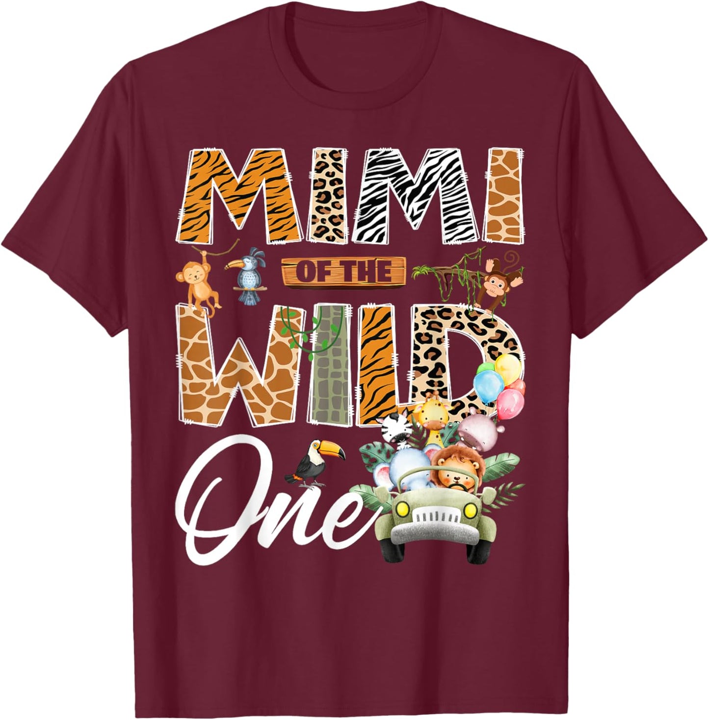 Mimi of The Wild One 1st Birthday Boy Safari Jungle T-Shirt - T-Shirt | Maroon