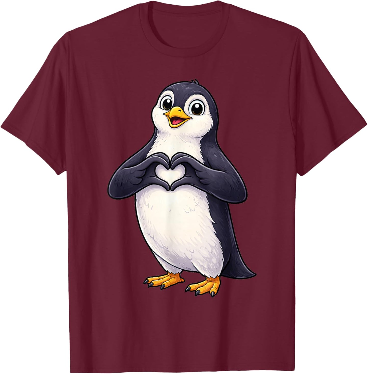 Penguin with Heart | Cute Tailcoat Carrier with Heart Symbol T-Shirt - T-Shirt | Maroon
