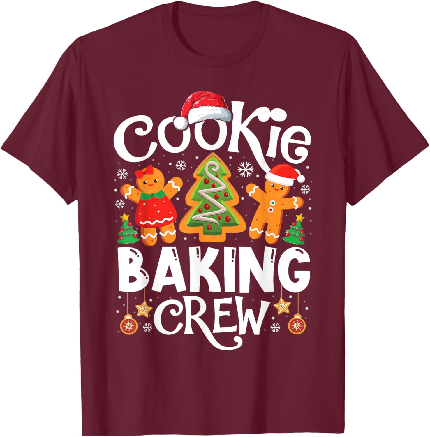 Cookie Baking Crew Cooking Lover Santa Xmas Gingerbread T-Shirt - T-Shirt | Maroon