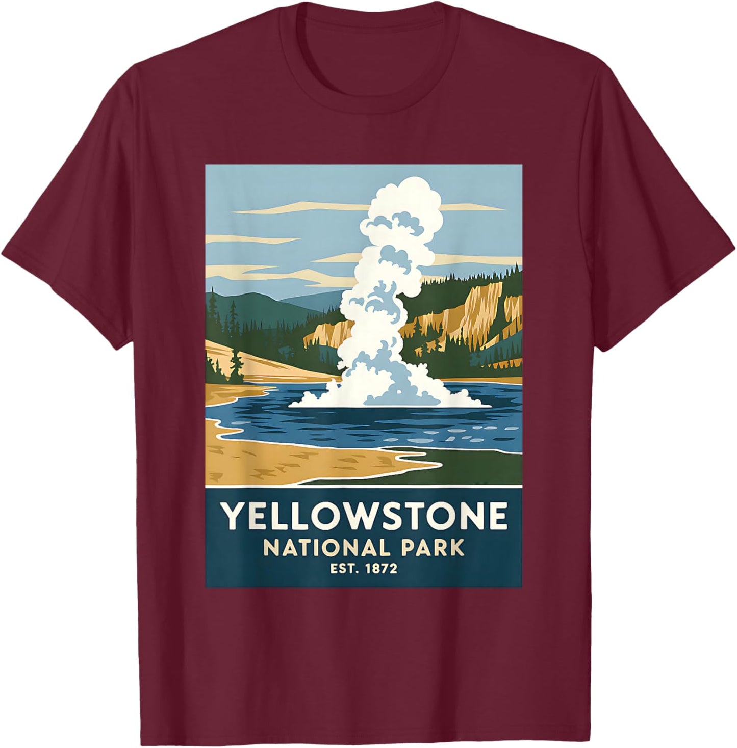 Yellowstone National Park Vintage Camping Hiking Men Women T-Shirt - T-Shirt | Maroon