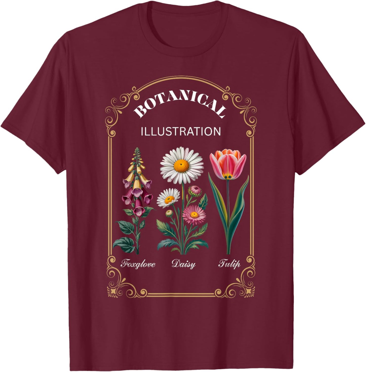 Foxglove Daisy Tulip Vintage Flower Arrangement T-Shirt - T-Shirt | Maroon