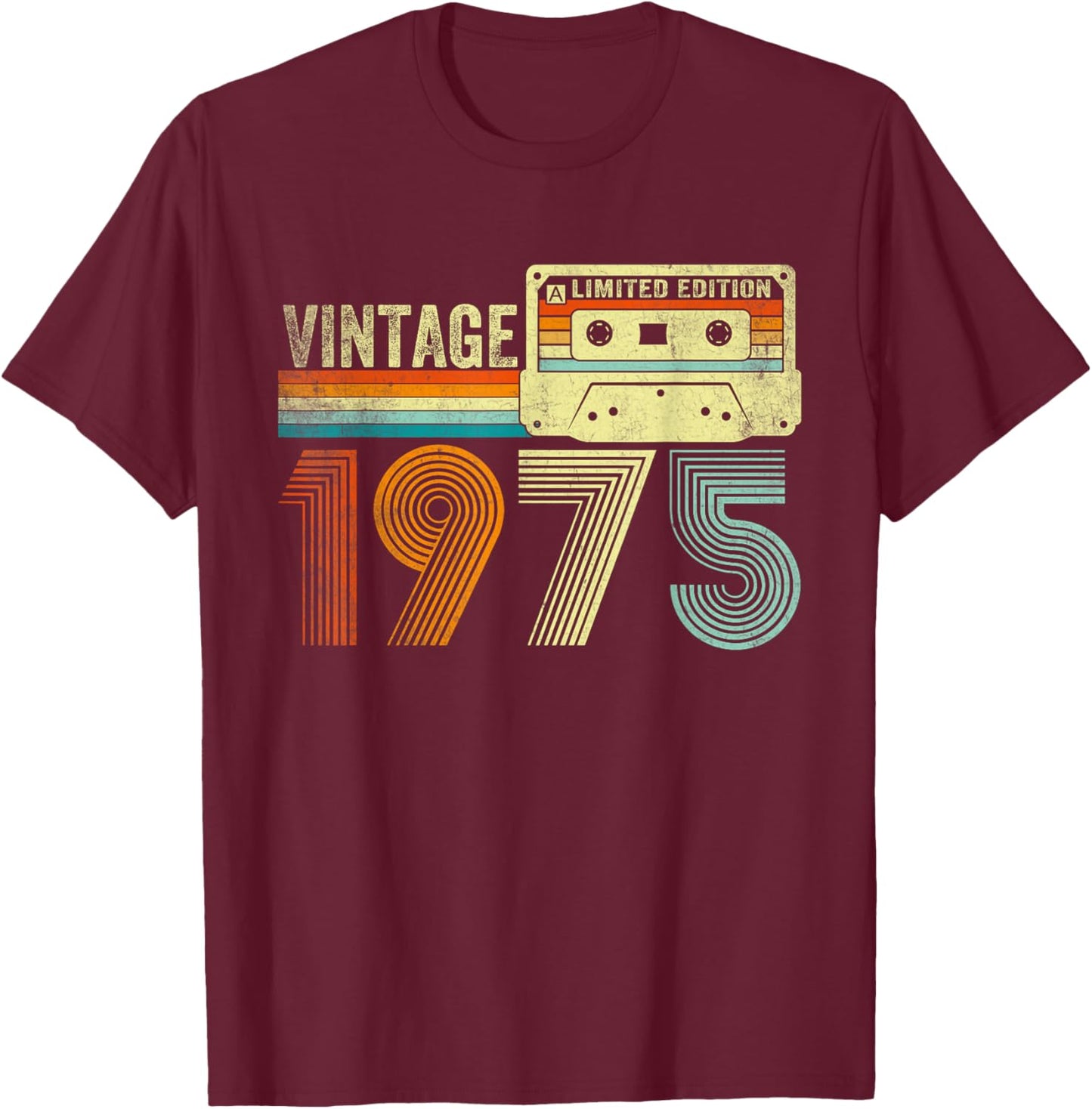 Vintage 1975 Cassette Tape 50th Birthday Gifts 50 Years Old T-Shirt - T-Shirt | Maroon