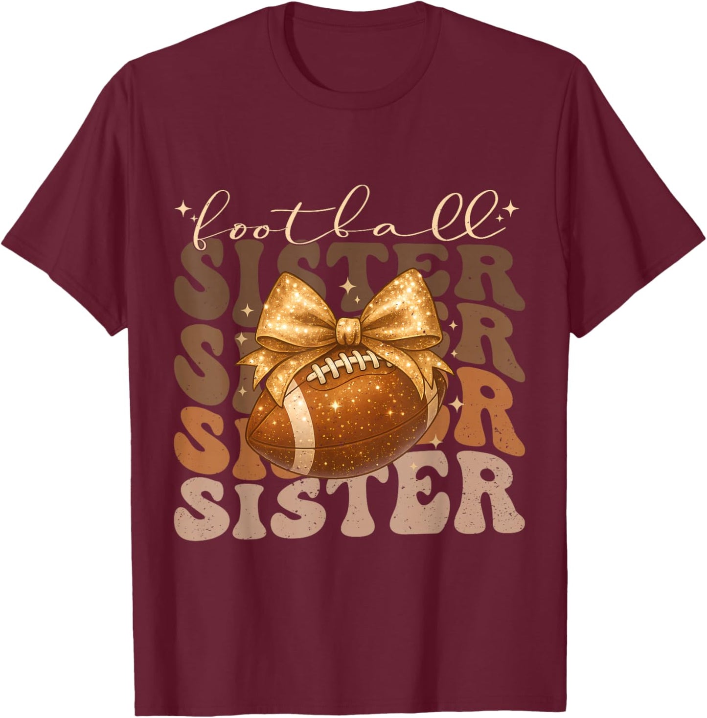 Retro Cute Groovy Coquette Bow for Birthday Football Sister T-Shirt - T-Shirt | Maroon