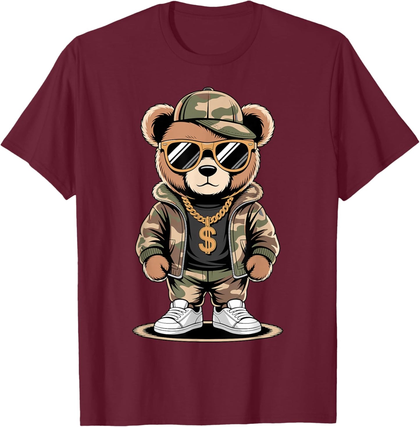 Hip Hop Teddy Bear T-Shirt - T-Shirt | Maroon
