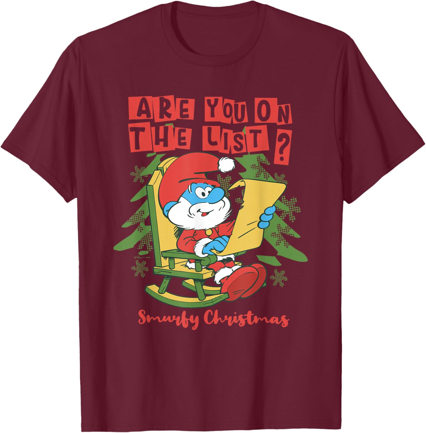 The Smurfs Christmas, Papa Smurf Are You On The List T-Shirt - T-Shirt | Maroon