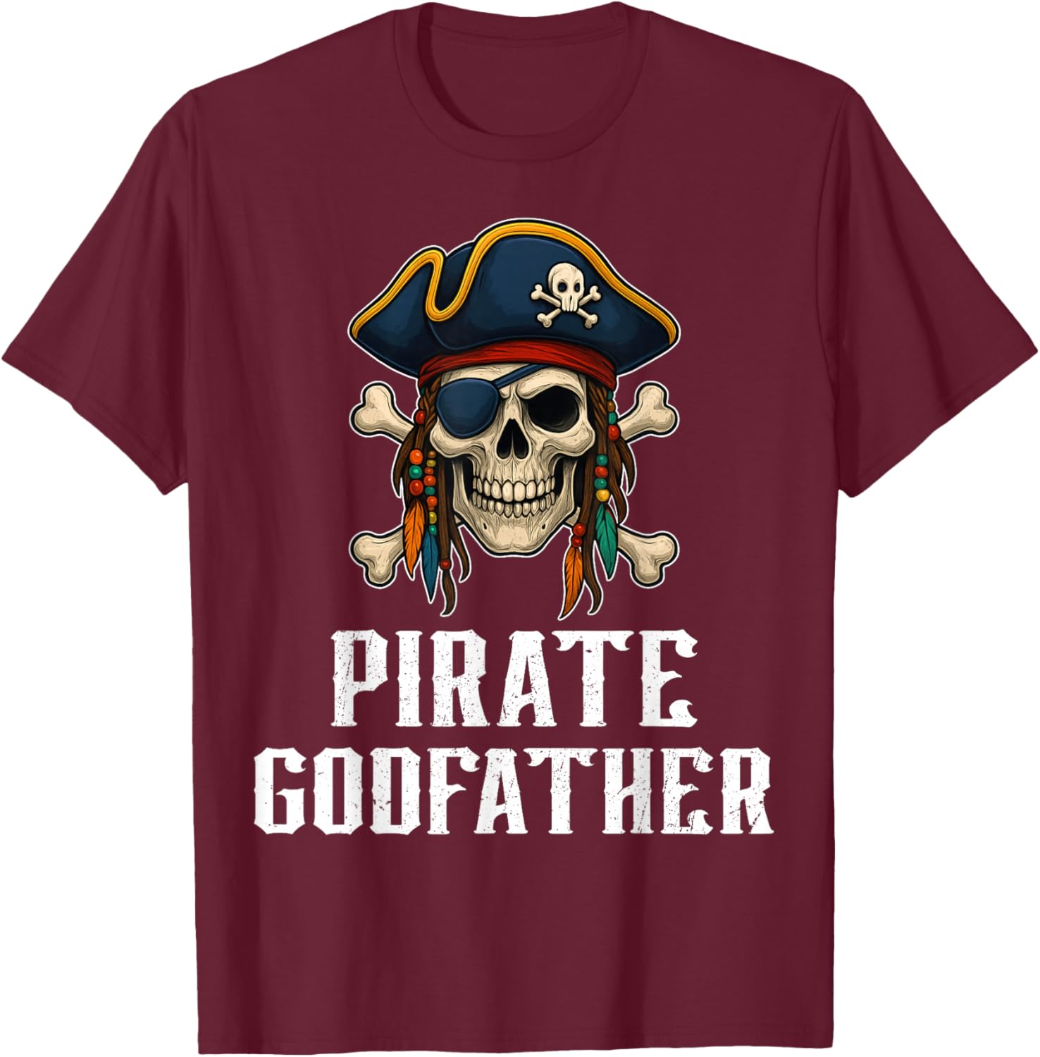Drapeau drôle crâne Pirate Parrain Jolly Roger Crossbones T-Shirt - T-Shirt | Maroon