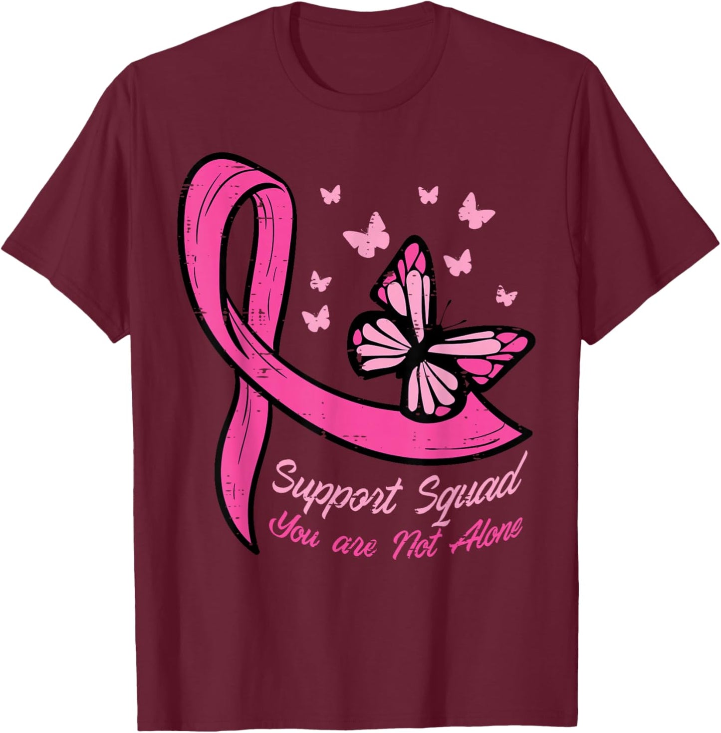 Breast Cancer Ribbon Butterfly Support Squad Women Men Kids T-Shirt - T-Shirt | Maroon