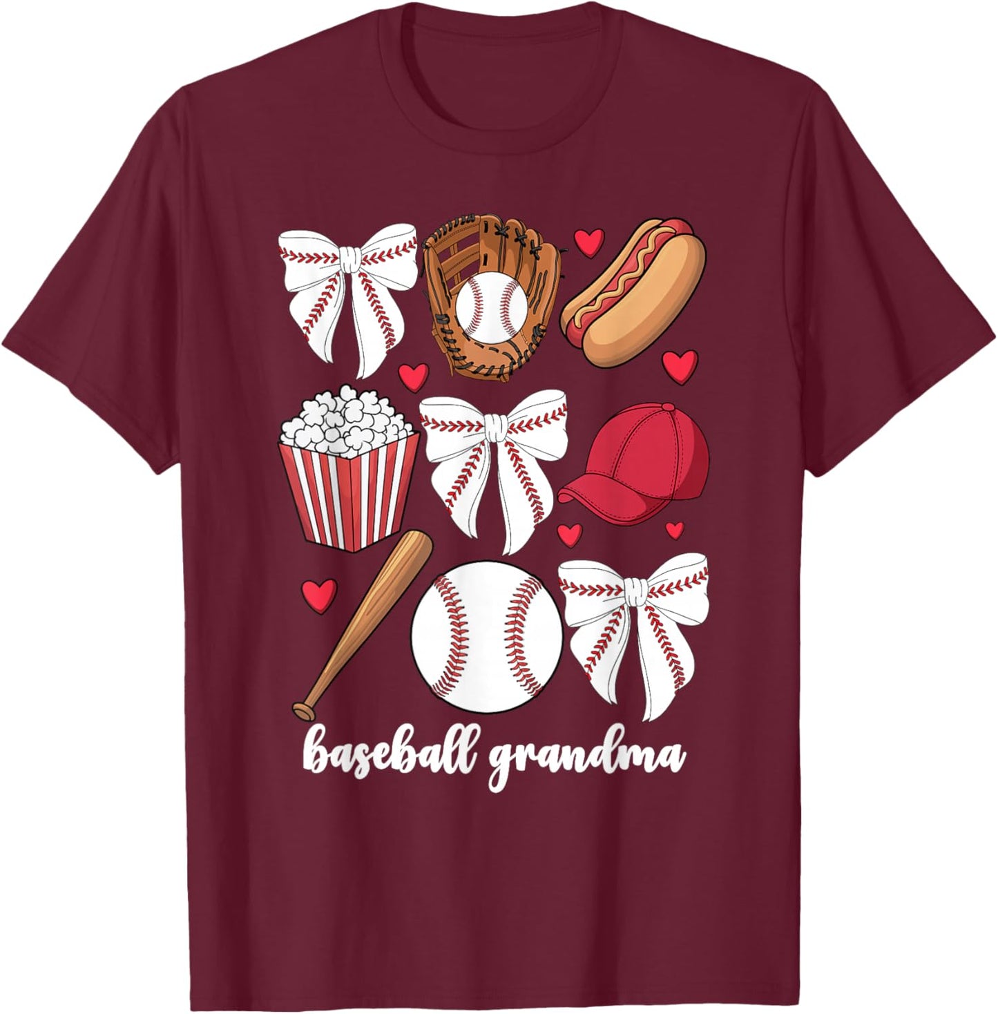 Baseball Grandma Coquette Bow Grandson Baseball T-Shirt - T-Shirt | Maroon