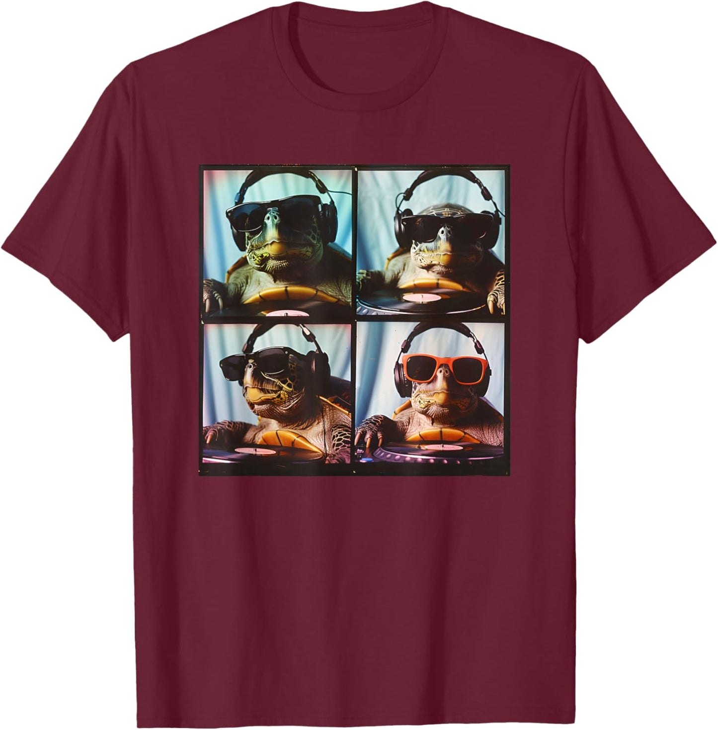 Funny Sea Turtle DJ Turntables 90s Hip Hop DJ T-Shirt - T-Shirt | Maroon