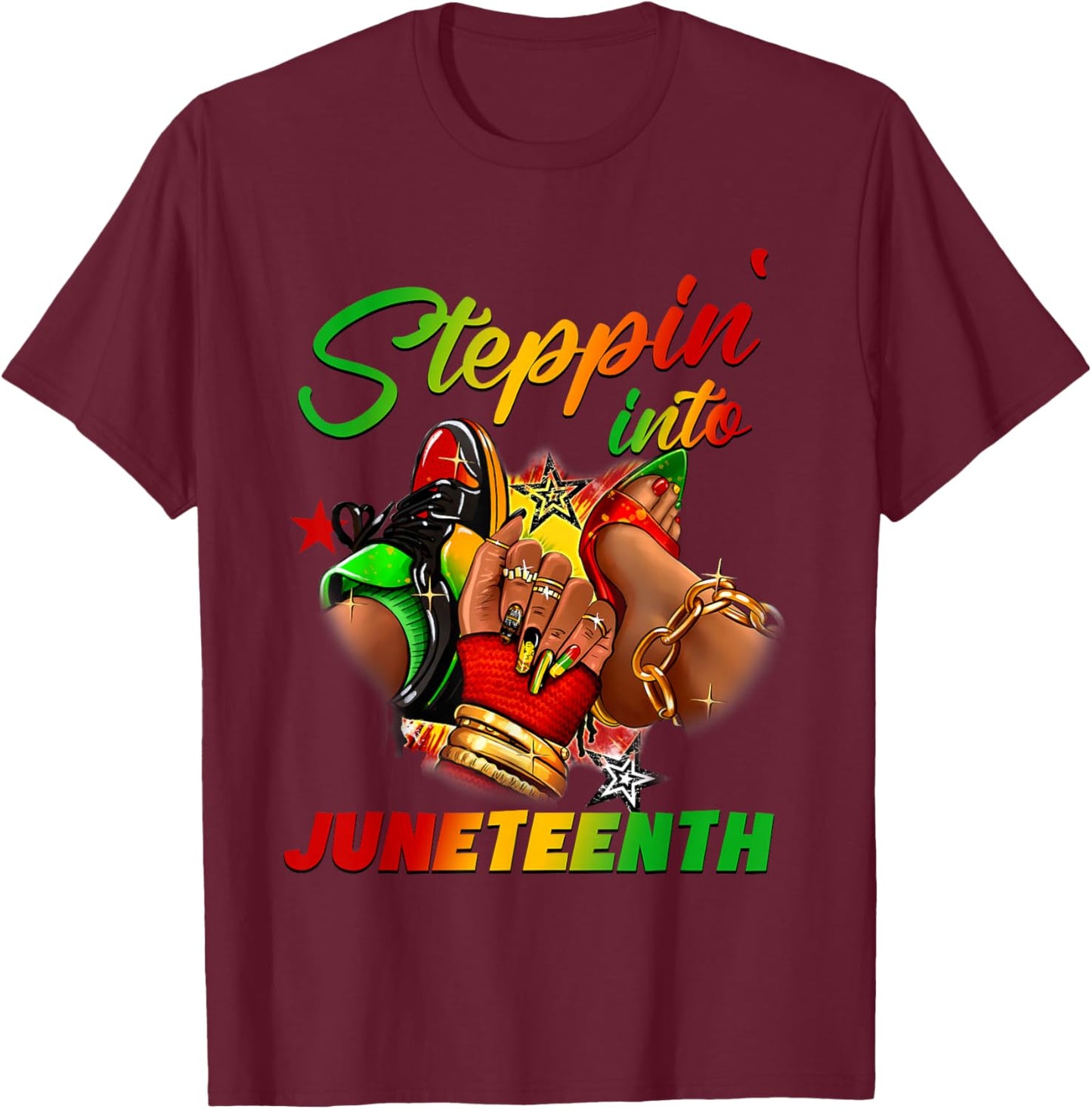 Stepping into juneteenth Afro Woman Black Girls Sneakers Men T-Shirt - T-Shirt | Maroon