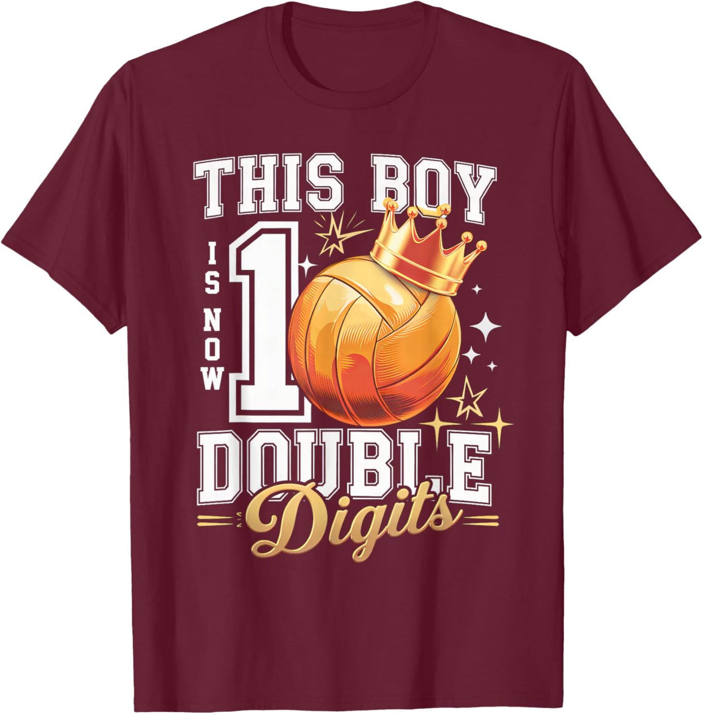 This Boy Double Digits Ten Volleyball 10 Years Old Birthday T-Shirt - T-Shirt | Maroon