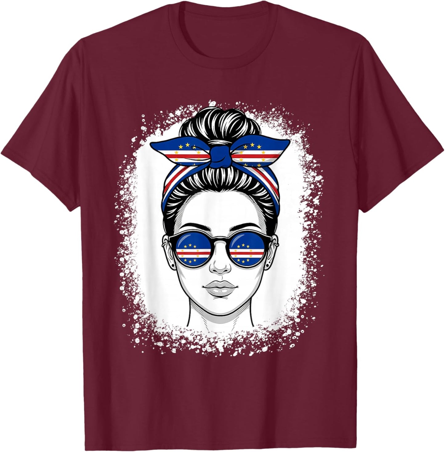 Cabo Verde Flag Messy Bun Sunglasses Woman T-Shirt - T-Shirt | Maroon
