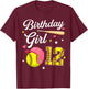 12th Birthday Girl Softball Twelfth Bday 12 Twelve Year Old T-Shirt - T-Shirt | Maroon