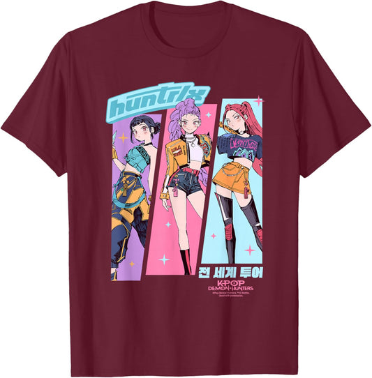 Kpop Demon Hunters Huntrix Anime Sketch T-Shirt - T-Shirt | Maroon