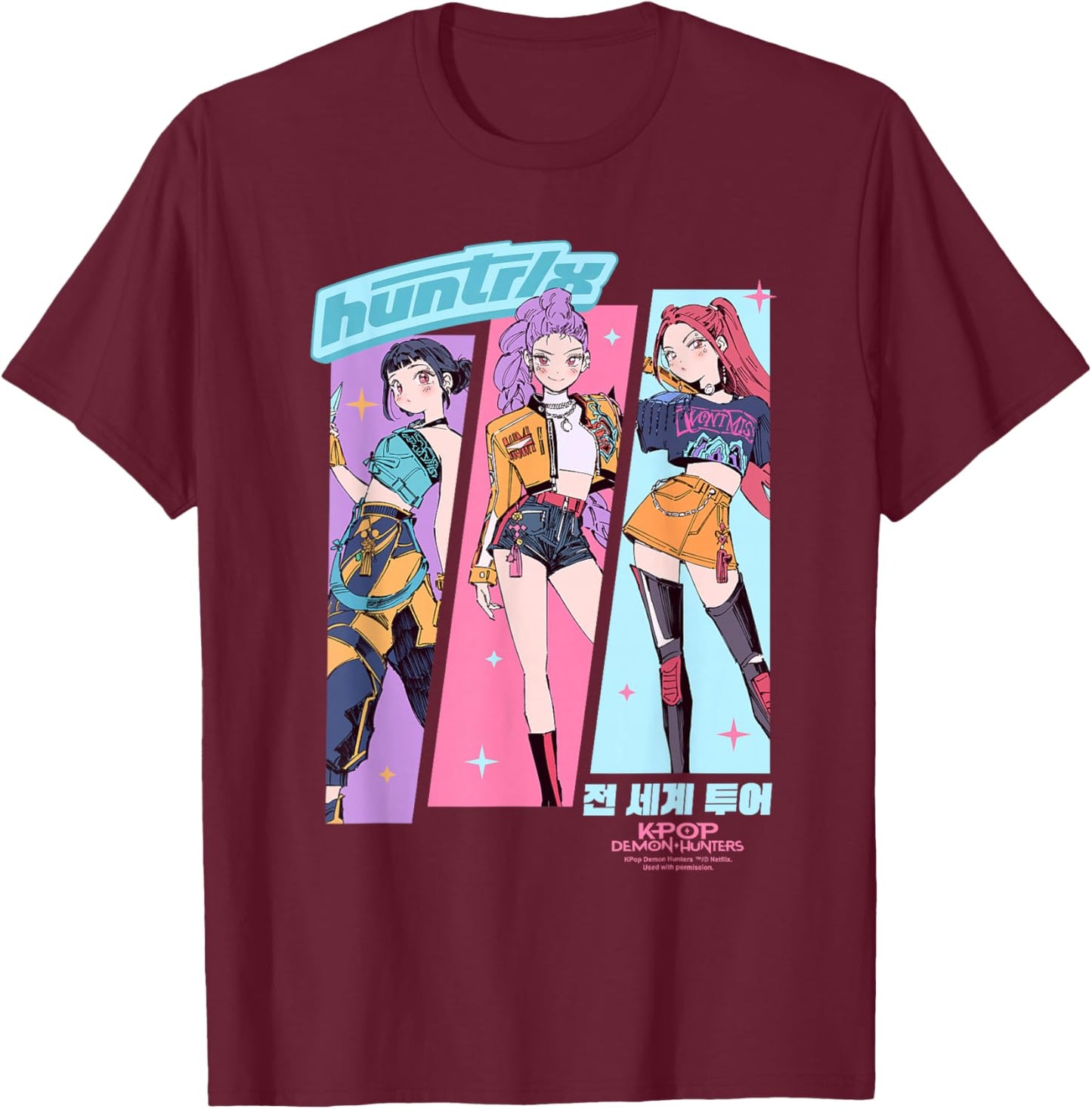 KPop Demon Hunters Huntrix Anime Sketch T-Shirt - T-Shirt | Maroon