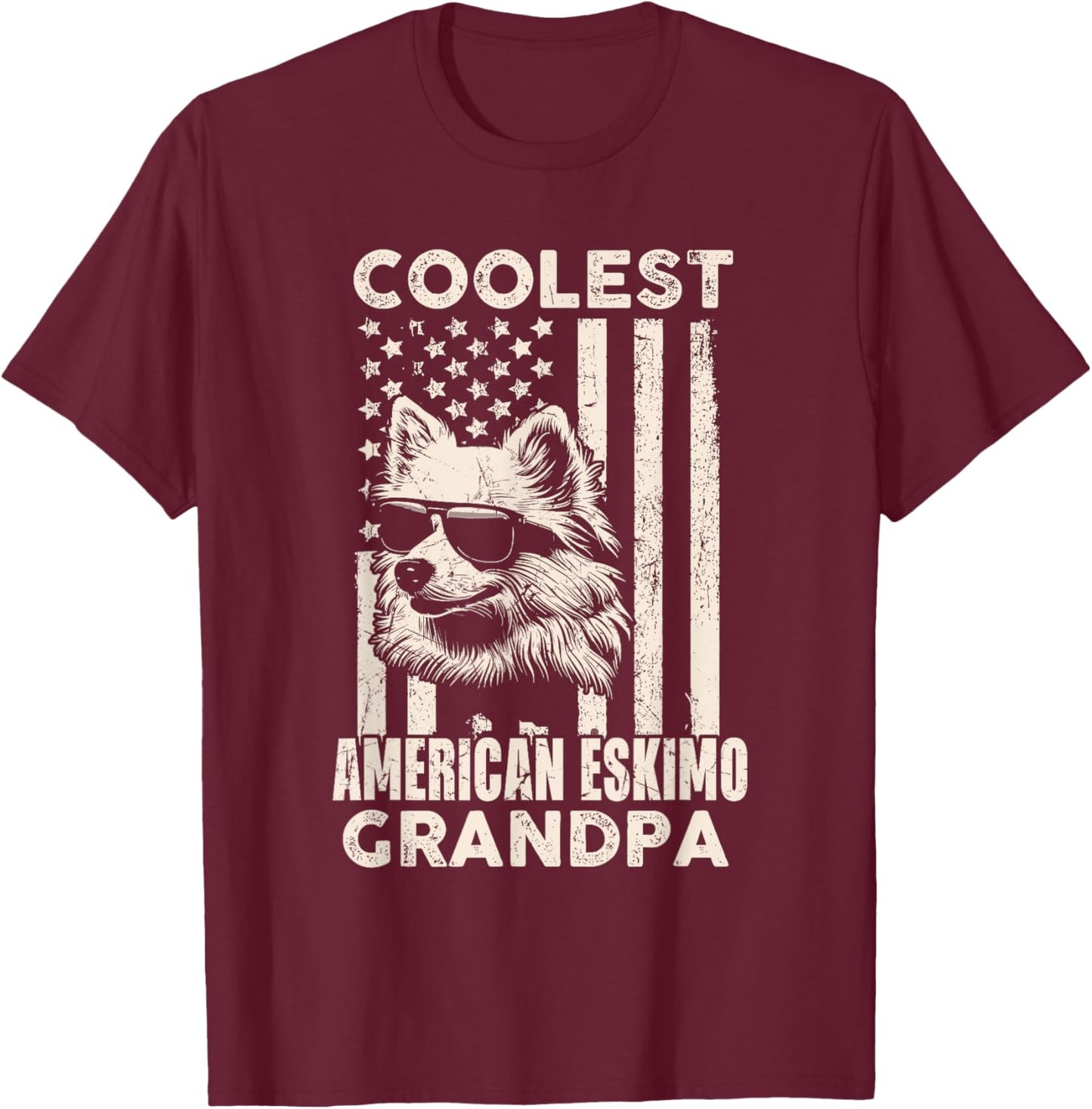 Coolest American Eskimo Grandpa Vintage American Flag Funny T-Shirt - T-Shirt | Maroon