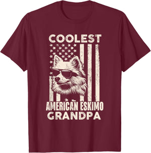 Coolest American Eskimo Grandpa Vintage American Flag Funny T-Shirt - T-Shirt | Maroon