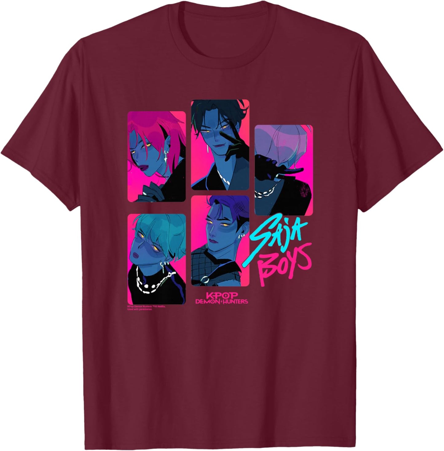 Kpop Demon Hunters Saja Boys Demons Officially Licensed Premium T-Shirt - T-Shirt | Maroon