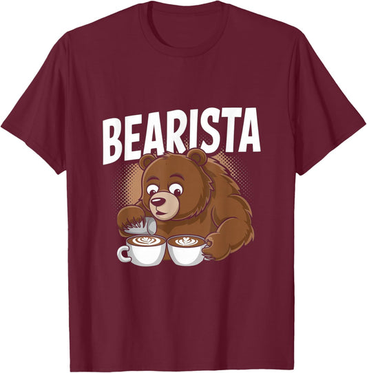 Bearista Funny Barista Pun Coffee Bear T-Shirt - T-Shirt | Maroon