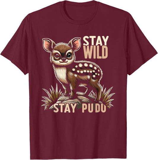 Cute Pudu Deer South America cartoon deer nature gift T-Shirt - T-Shirt | Maroon