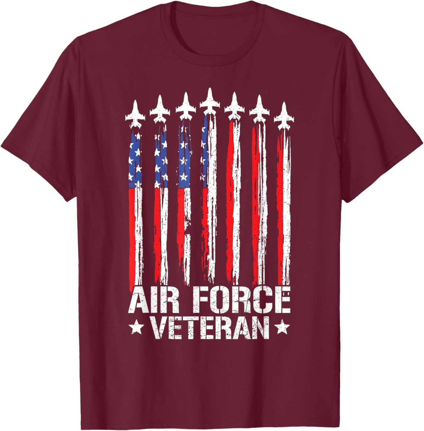 Patriotic US Air Force Veteran Flag USA American USAF Vet T-Shirt - T-Shirt | Maroon