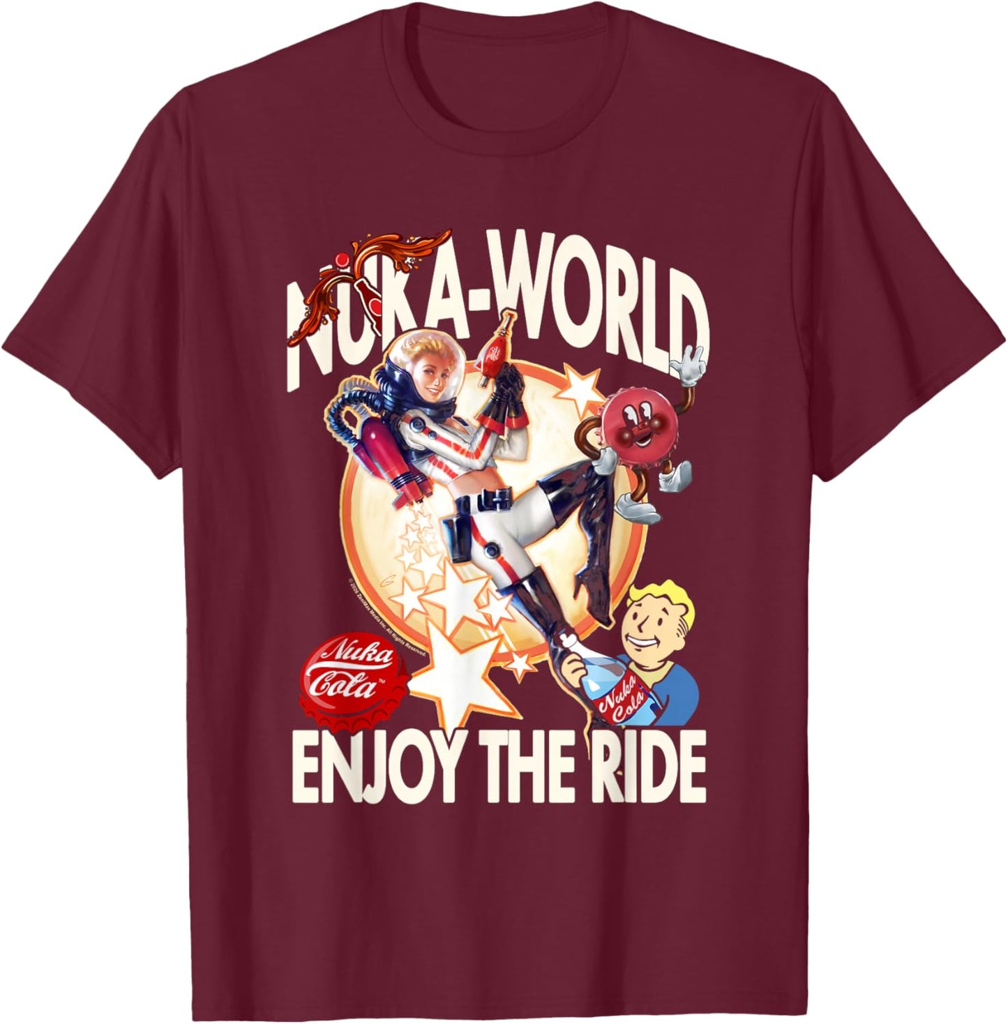 Fallout Video Game Nuka World Enjoy the Ride Vault Boy T-Shirt - T-Shirt | Maroon