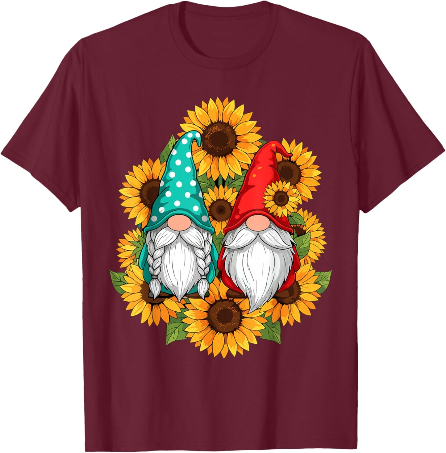 Sunflower Gnome Hippie Floral T-Shirt - T-Shirt | Maroon
