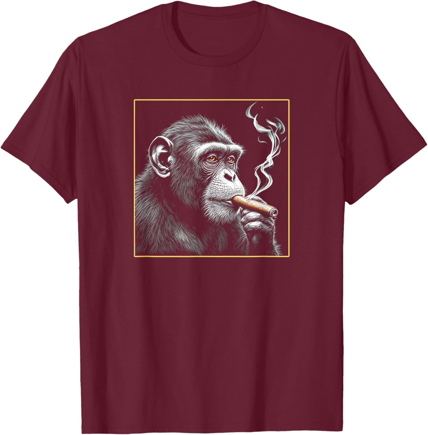 Monkey Smoking a Cigar, Funny Zoo Ape Animal Art Graphic T-Shirt - T-Shirt | Maroon