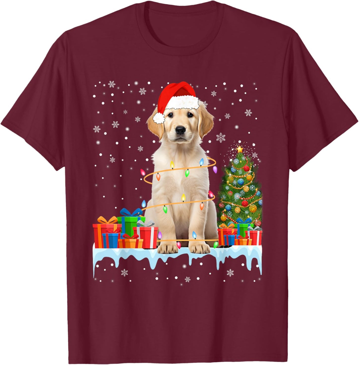 Funny Santa Labrador Dog Christmas Lights Xmas Pajamas Women Kids T-Shirt - T-Shirt | Maroon